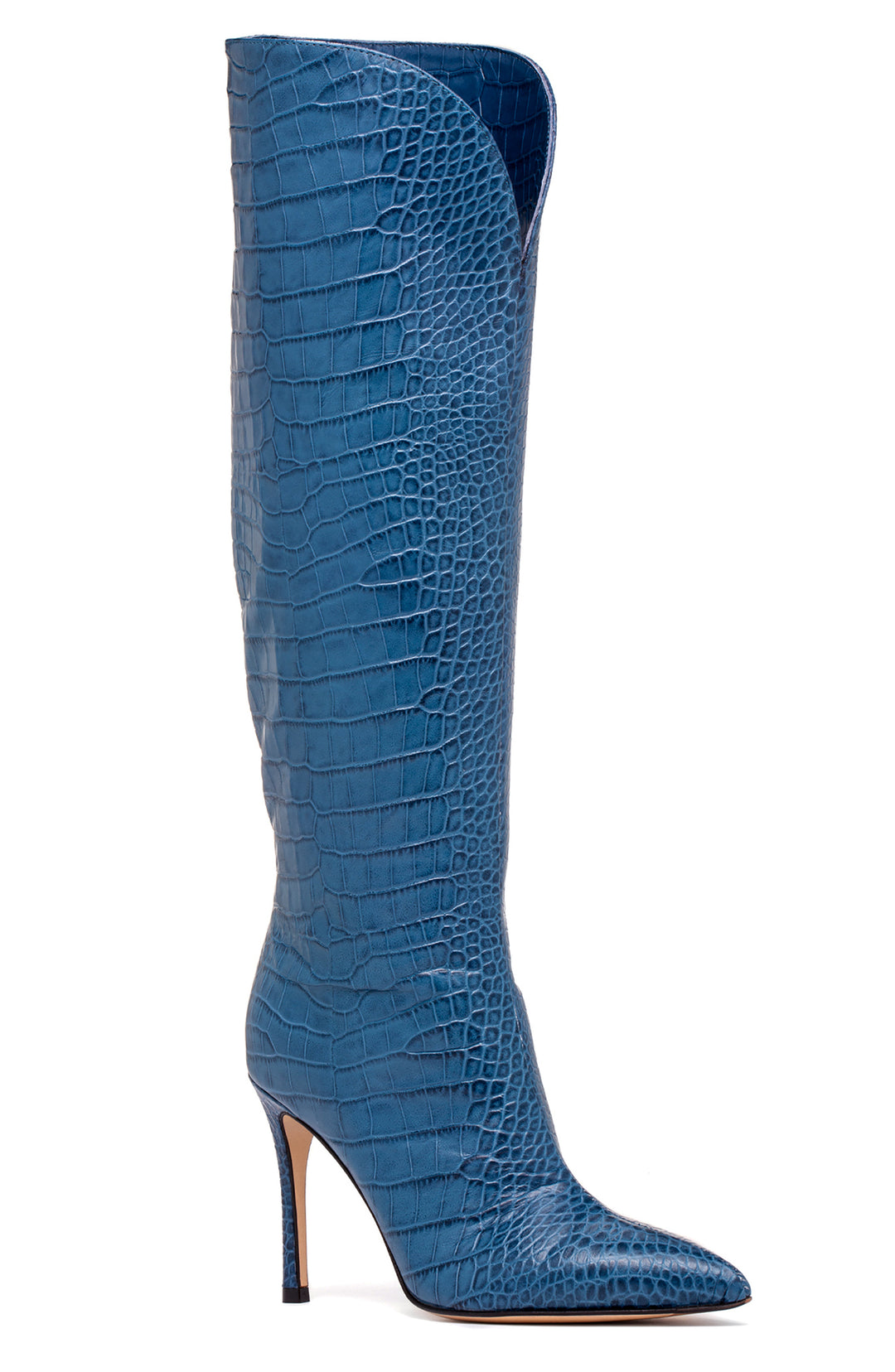 Beautiisoles Peyton Pointed Toe Knee High Boot in Sky Blue Crocodile Leather at Nordstrom Size 10