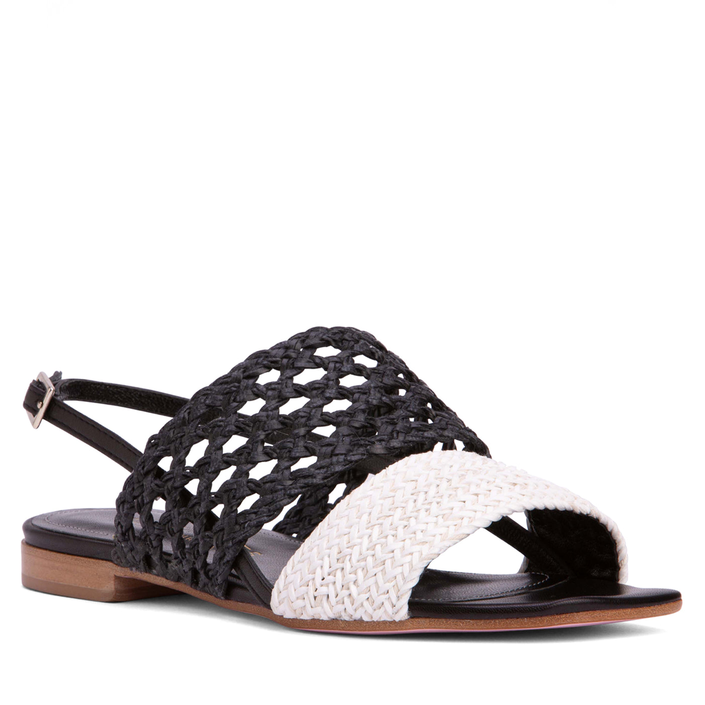 Comfortable Flat Sandal - Black And White Leather