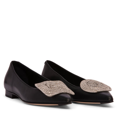 Comfortable Women Flats Shoes - Black Leather