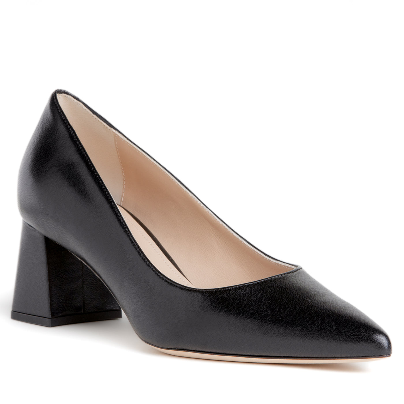 Women Black Leather Pump For Work Low Heel