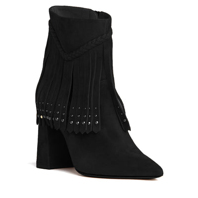 Woman  Ankle Bootie - Black Suede Fringes