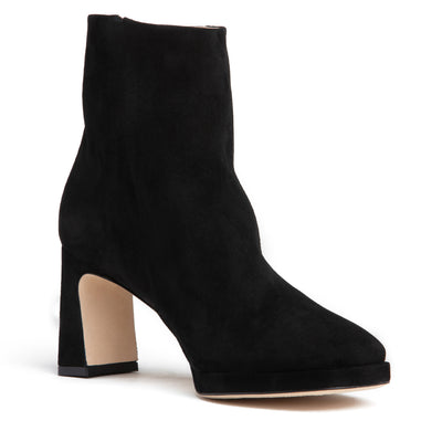 Women Black Suede Platform Ankle Bootie Side Zipper Medium Heel 