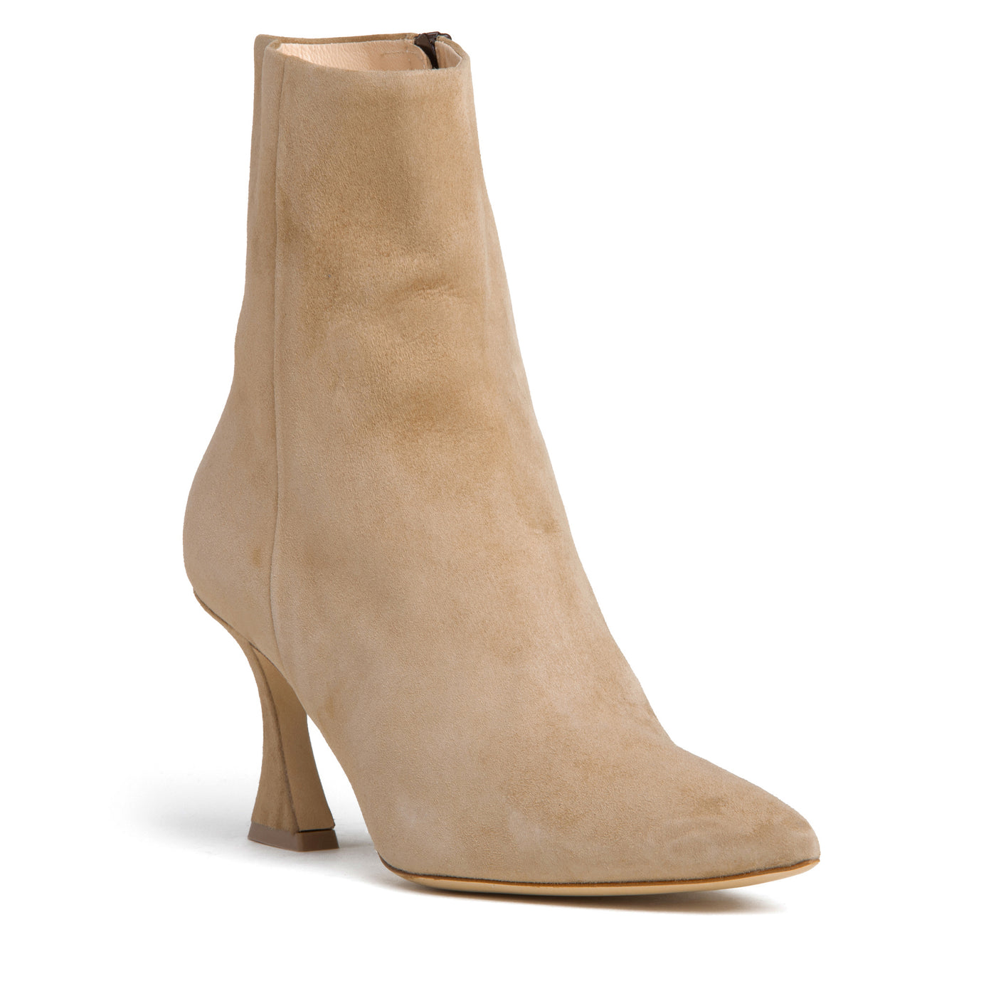 Women Camel Suede-Bootie-Zipper