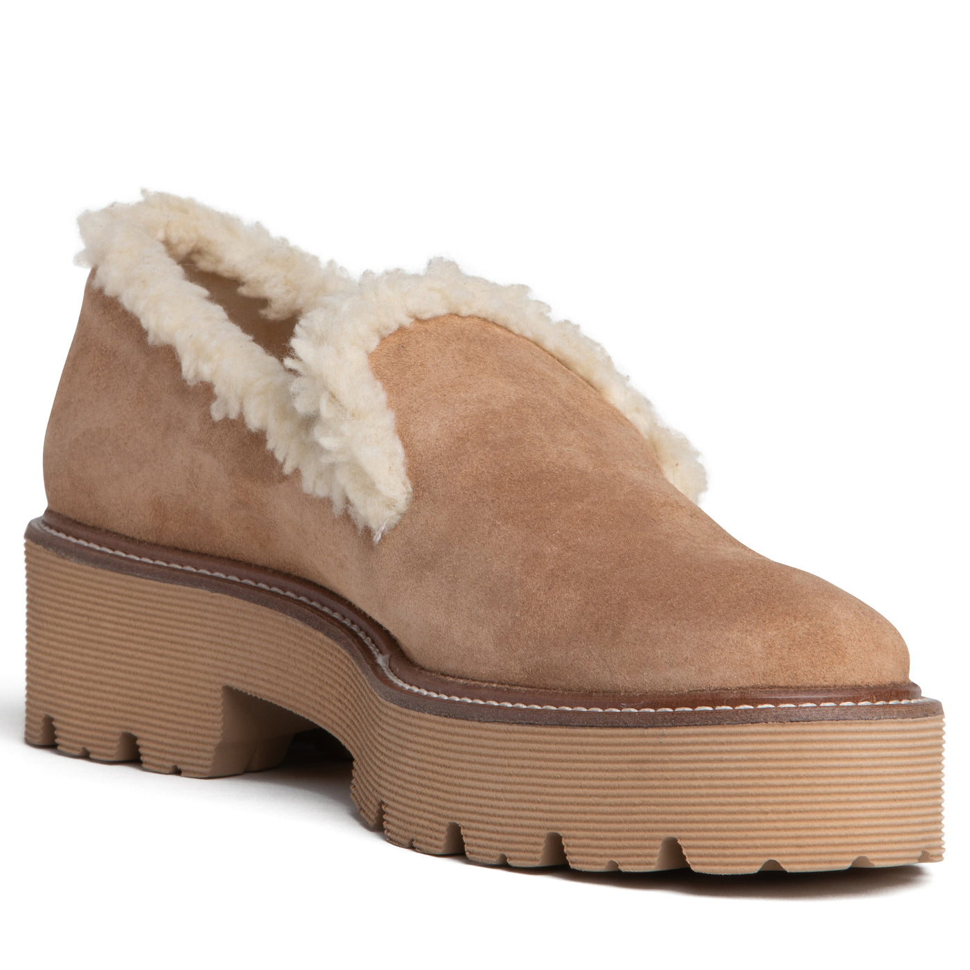 Women Warm Camel Suede Ankle Shootie Faux Fur