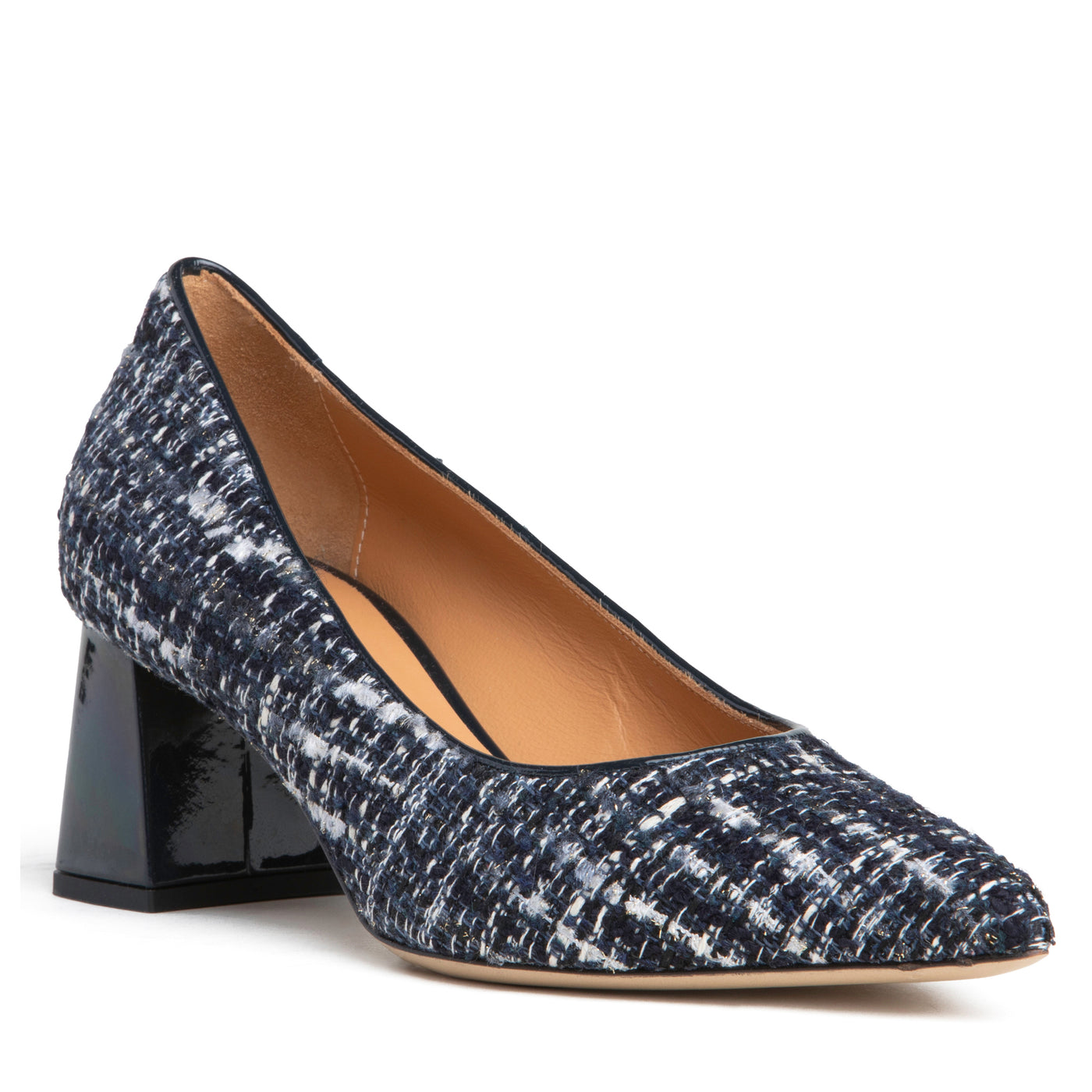 Women Block Heel Pump - Navy Textile Linen