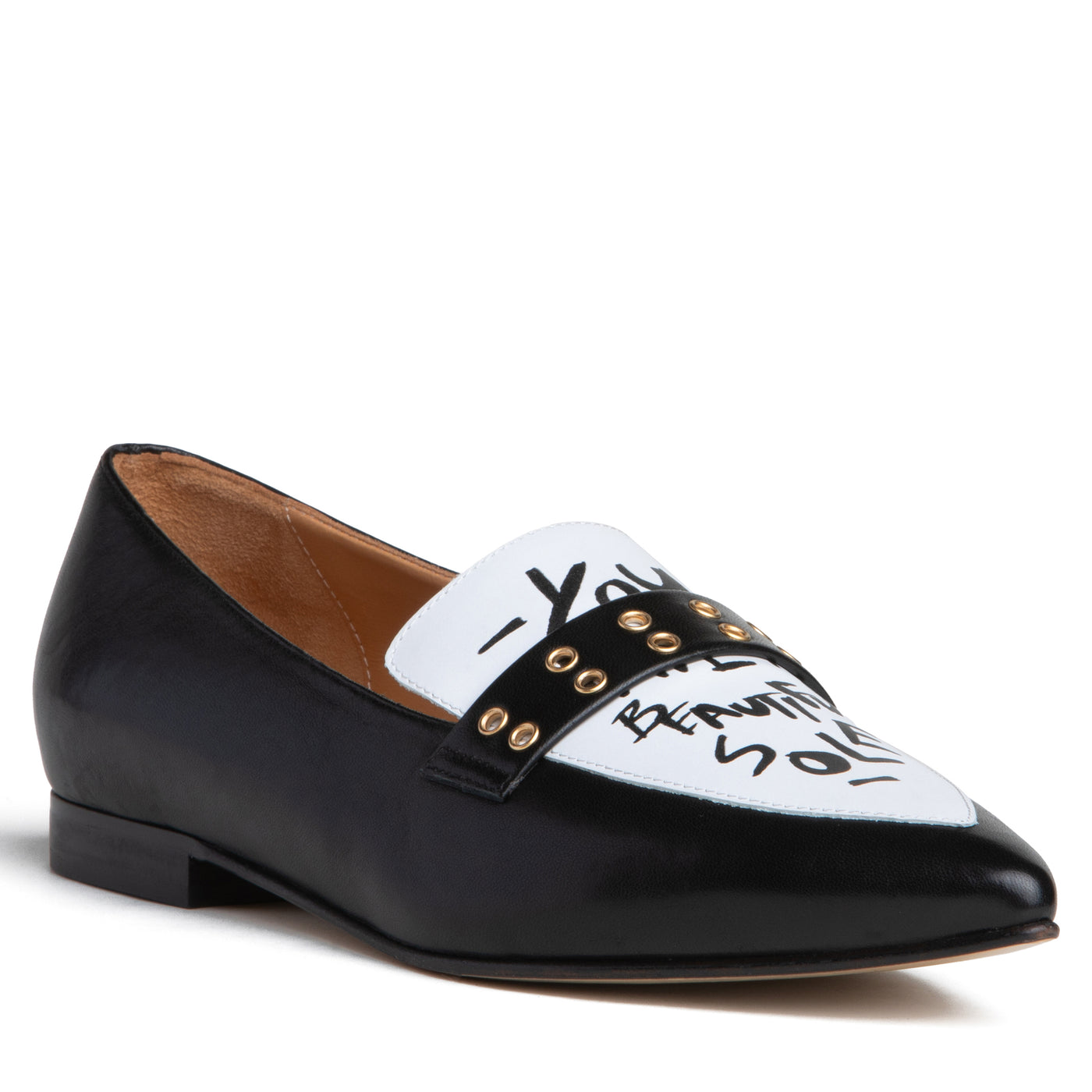 Women Loafer - Black White Leather