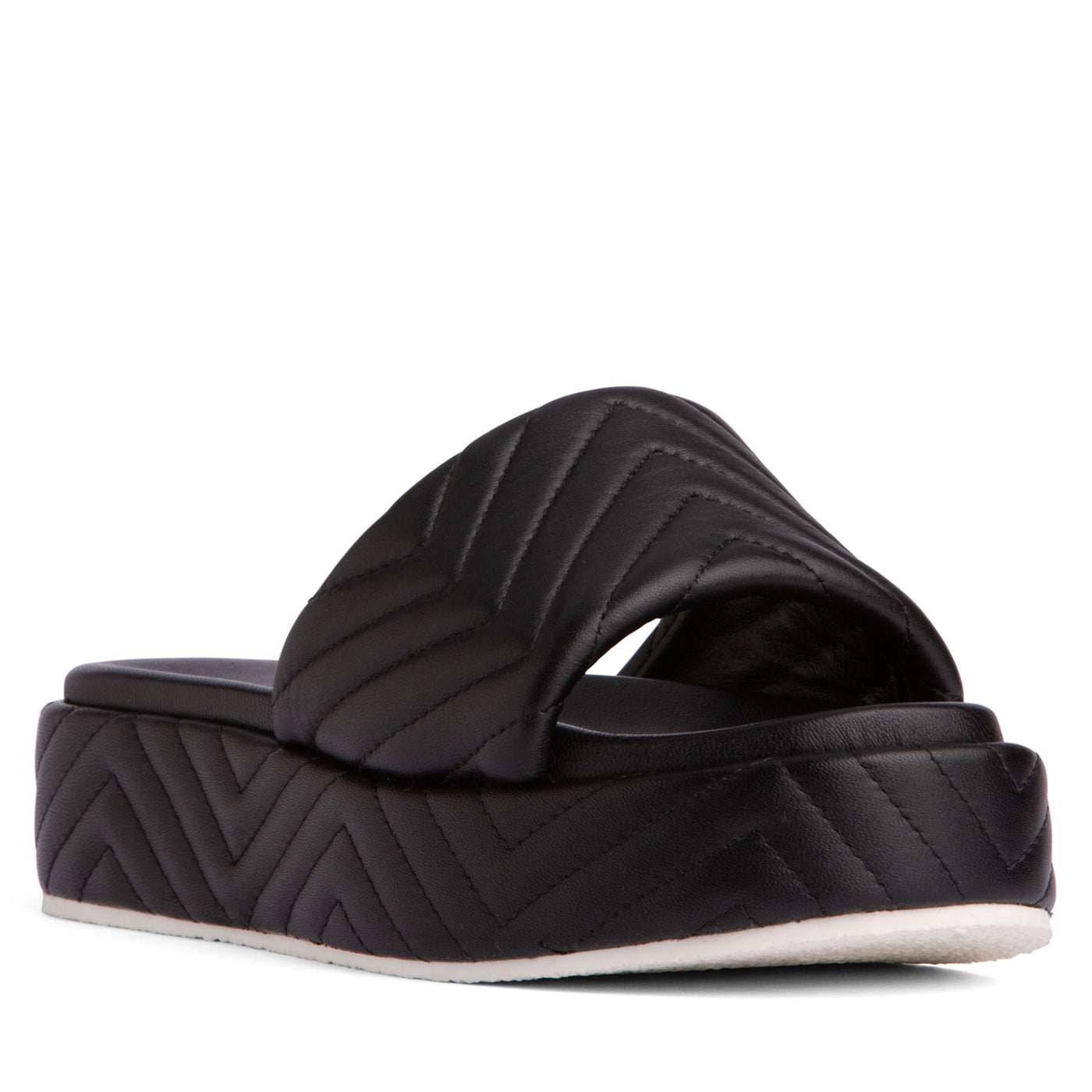 Comfortable Woman Platform Footbed Sandal - Black Leather