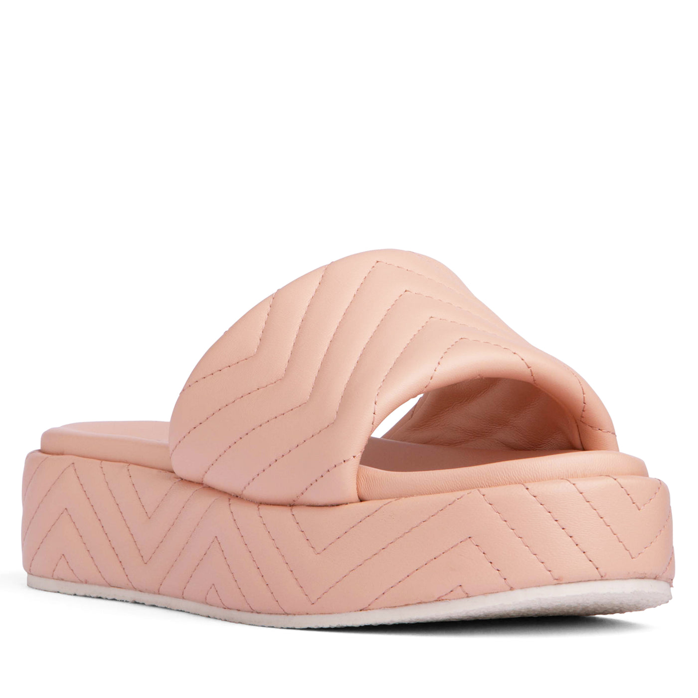 Woman Comfortable Platform Wedge Sandal - Pink Beige Leather