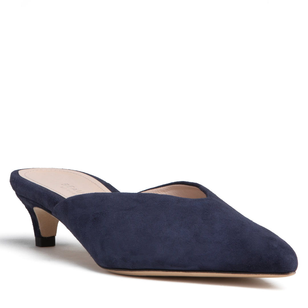 Navy heeled mules best sale