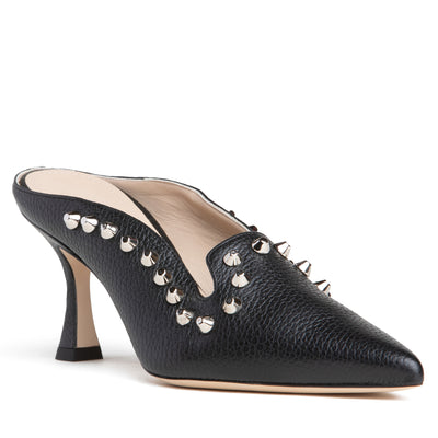 Women Mule With Studs - Black Leather