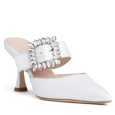 Women Mule with Crystals: White Leather