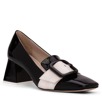 Women Tuxedo pump - Black White Patent Leather