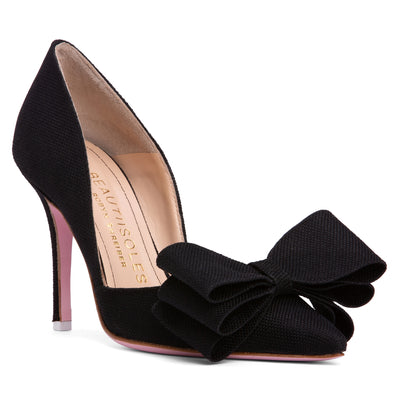 Comfortable Women Heeled Pump - Black Textile