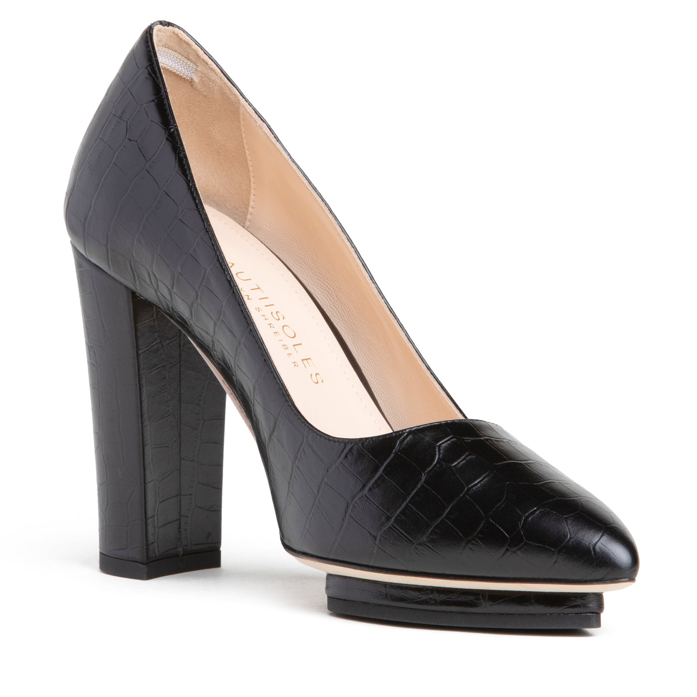 Women Platform pump - Black Embossed Leather