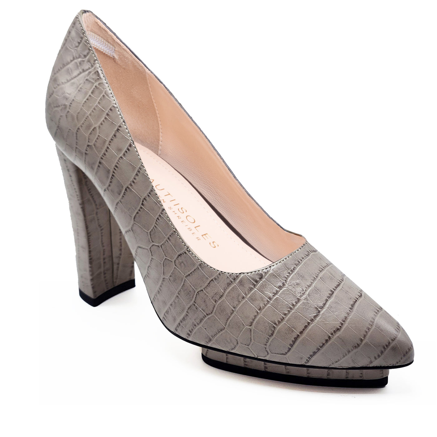 Women Platform pump - Taupe Embossed Leather