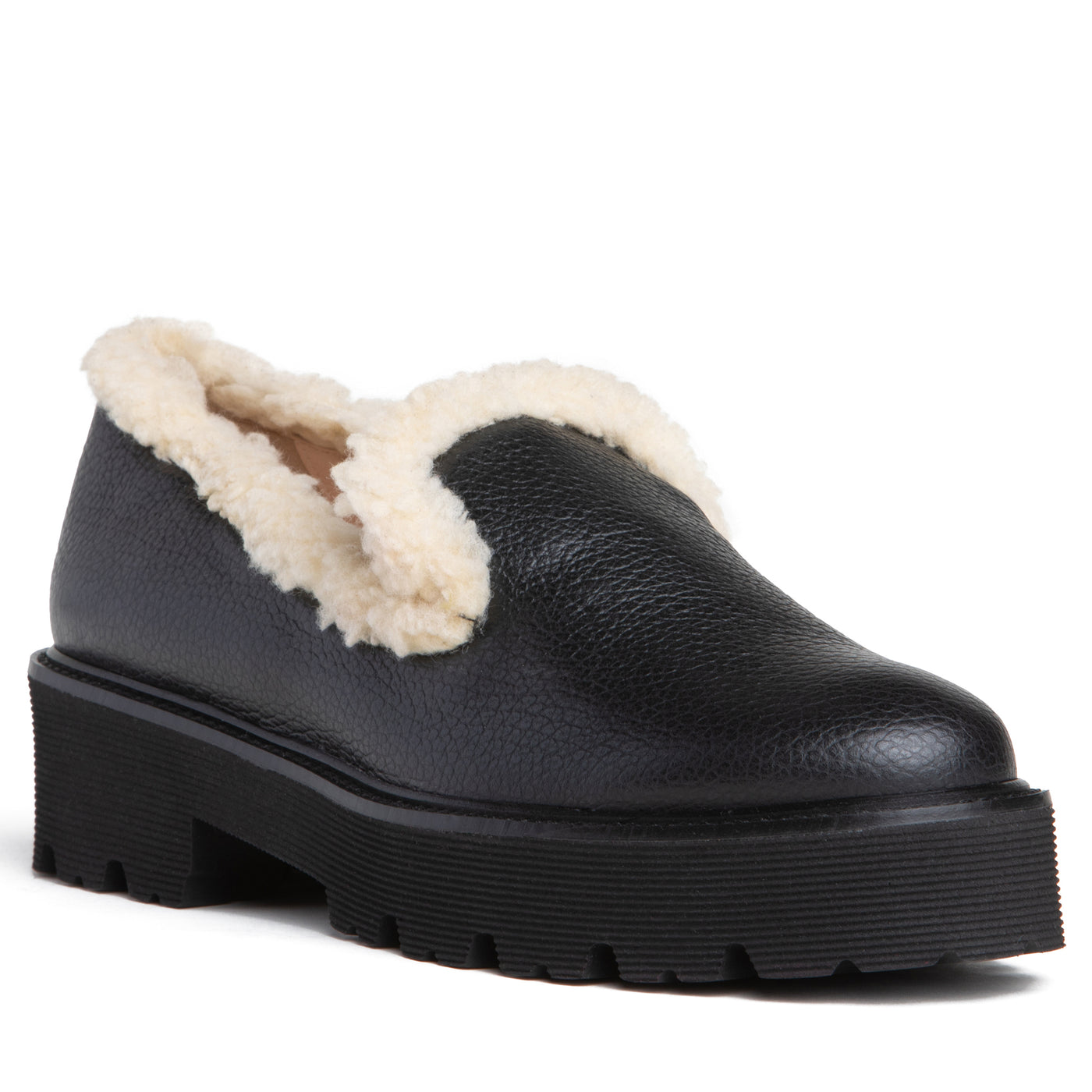 Women Platform Shootie- Black Leather Shearling