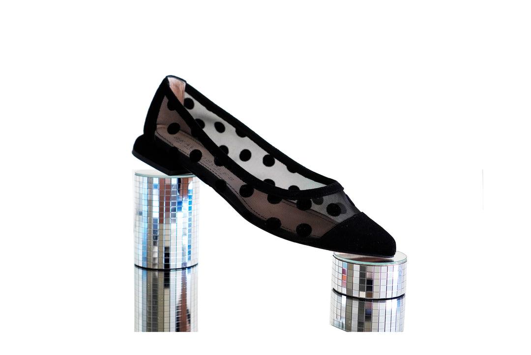 Ballerina Woman Shoe -Black Mesh Polka Dots – Beautiisoles