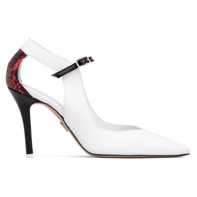Agnese White Leather Pump